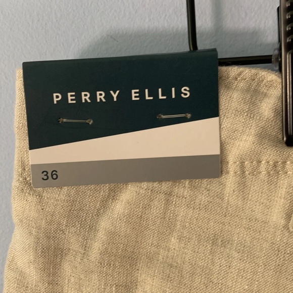 Perry Ellis drawstring easy mens cream linen pants size 36 relaxed natural loose - Picture 3 of 6